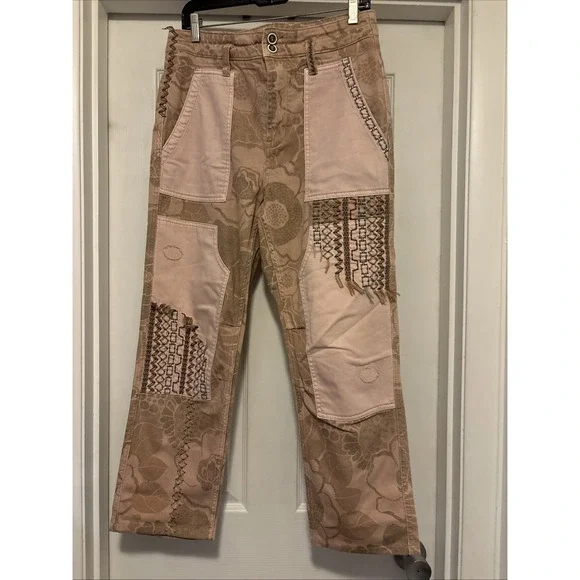 Anthropologie Pilcro The Camp Wanderer Jeans Pink Tan Patchwork Boho Festival 30 - Picture 1 of 9